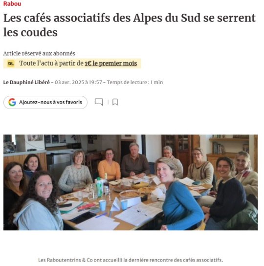 
Lien vers: https://www.ledauphine.com/societe/2025/04/03/les-cafes-associatifs-des-alpes-du-sud-se-serrent-les-coudes